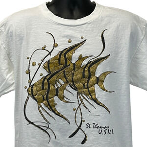 Vintage 90s St Thomas Fish T Shirt Mens L Large White Travel US Virgin Islands